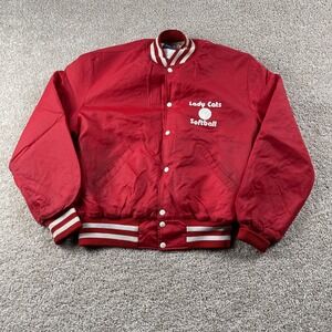 Vintage Lady Cats Softball Jacket Womens XL Red Baseball Holloway USA Satin